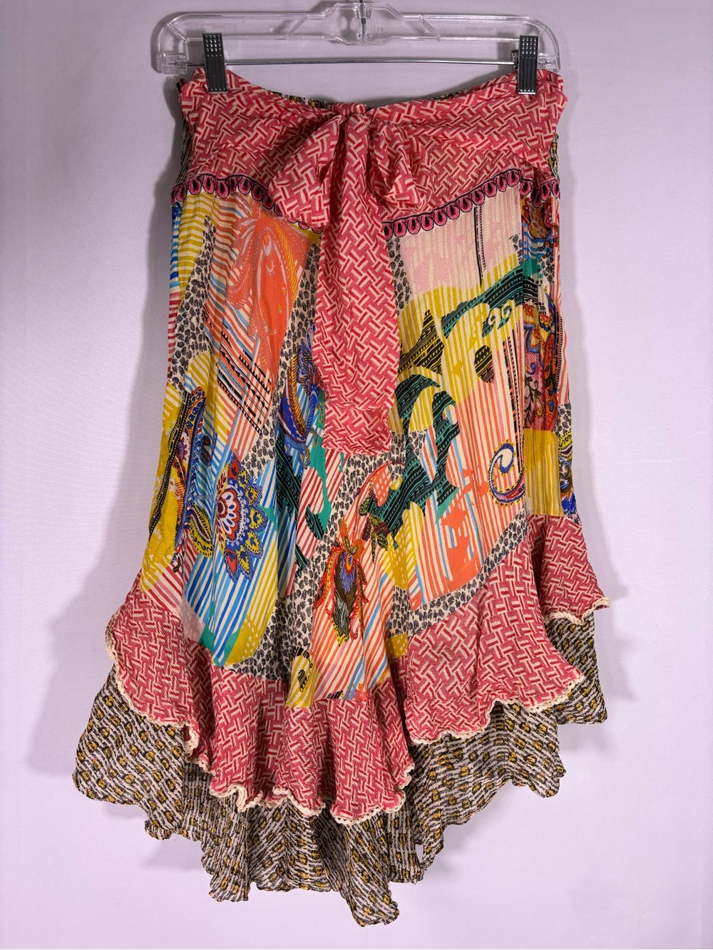 Anthropologie Bhanuni by Jyoti Boho Embroidered Ruffle Midi Skirt Size 6